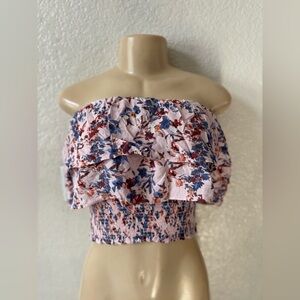 Astr Floral Off-Shoulder Blouse in Pink and Blue tube sexy beach y2k - NWT